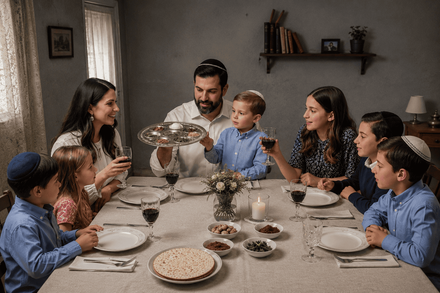 Family gathering around Passover table